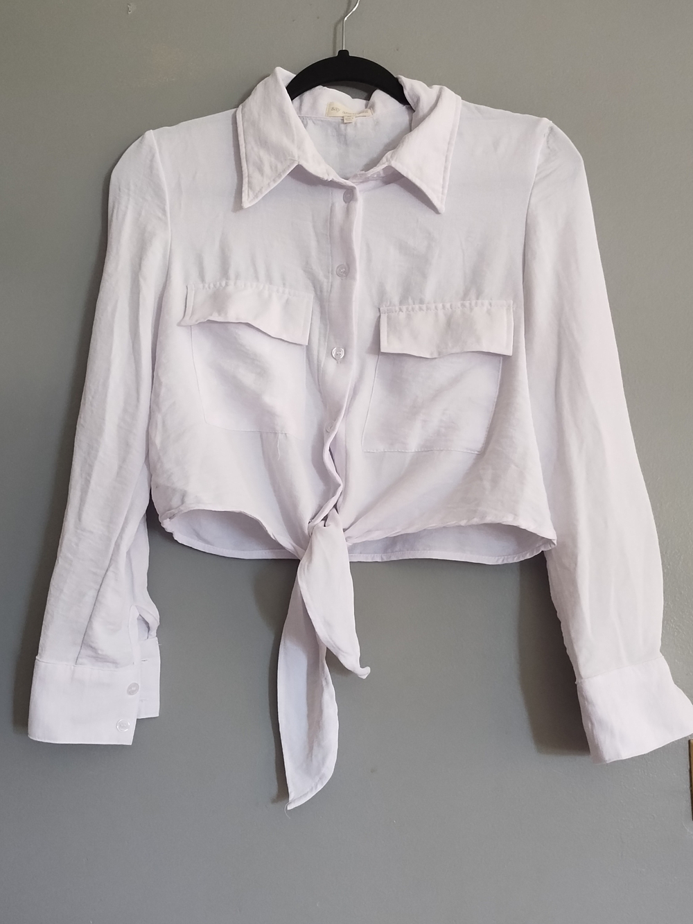 Tie-Front Cropped Button Blouse in Pale Lavender